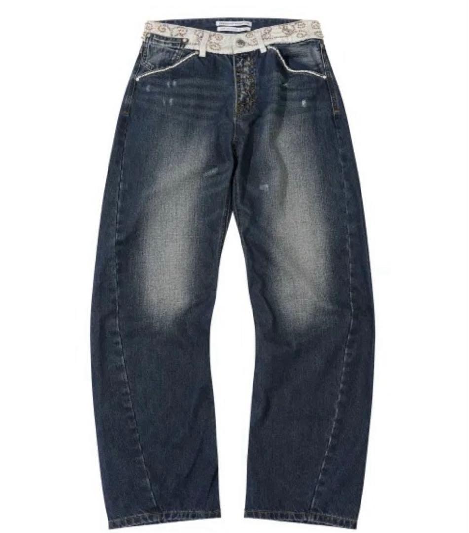 SCULPTOR ビーズウエストデニムパンツ インディゴブルー