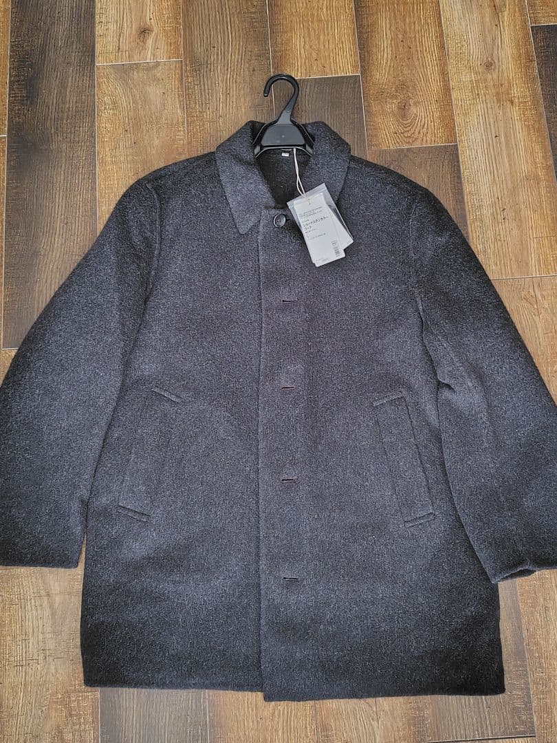 新品 MUJILabo カシミヤ混ショートステンカラーコート L ダークグレー
