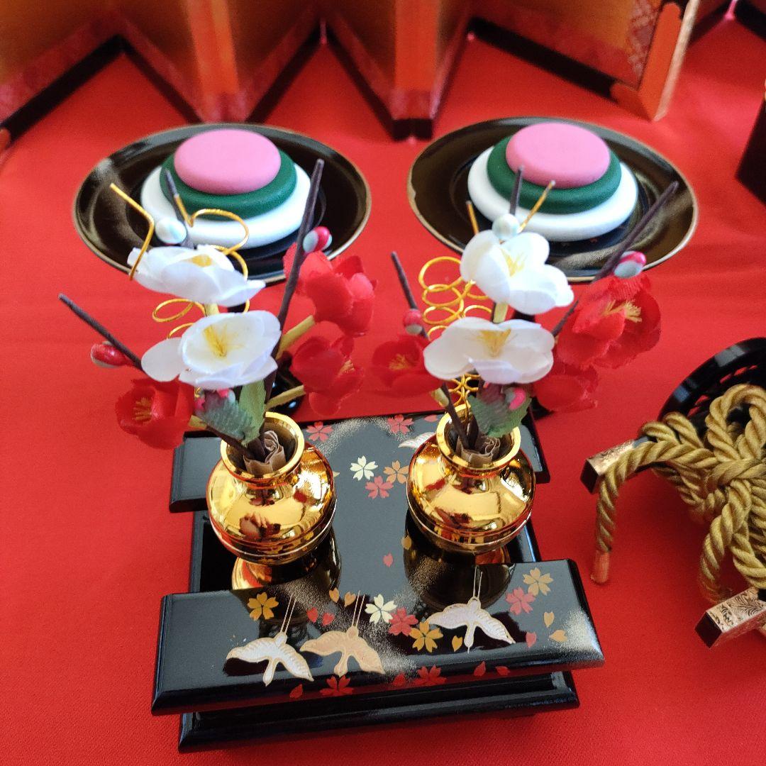 雛道具　雛人形 　木製品 40号　　　舞 (寿) 蒔絵付　(6点セット)未使用品