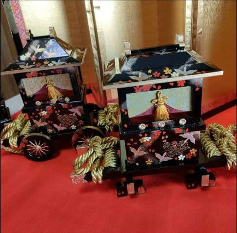 雛道具　雛人形 　木製品 40号　　　舞 (寿) 蒔絵付　(6点セット)未使用品