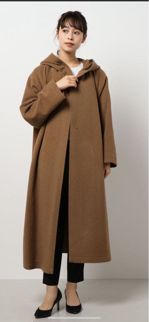 お値下げ中　ミズイロインドフード付きロングコート　ブラック