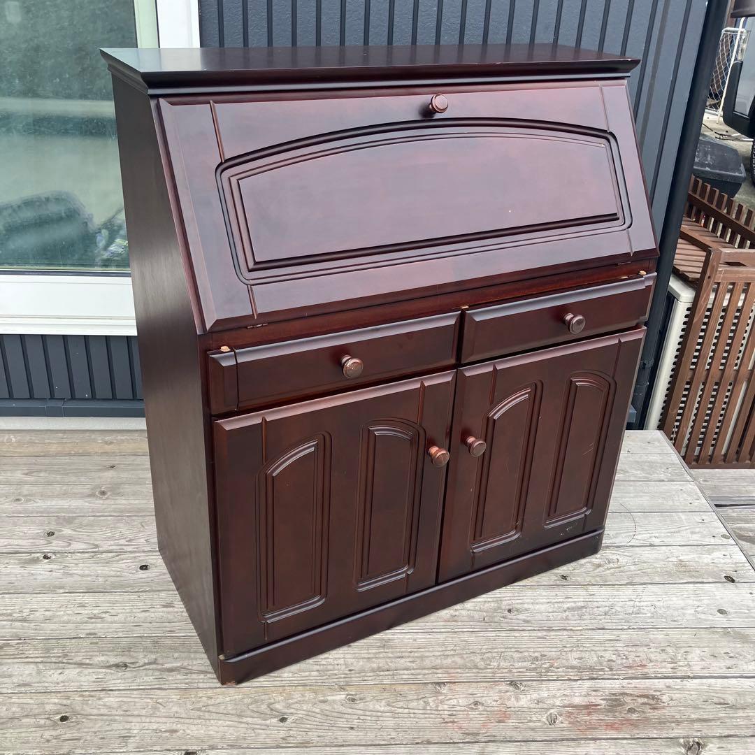 上ヶ嶋木工 旭川家具 英国クラシック 木製ライティングビューロ サイドボード文机