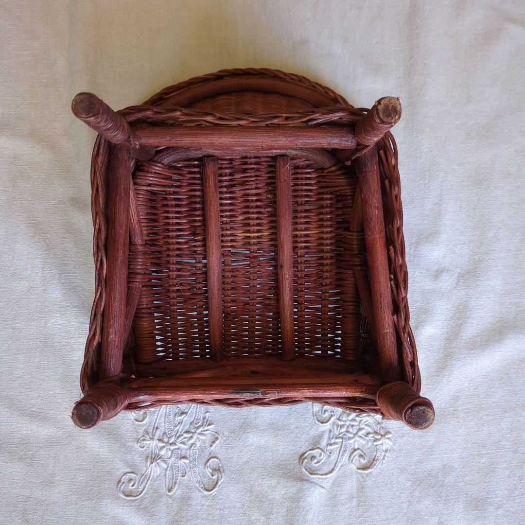 フランスアンティーク ドールチェア ローズマダー ラタン