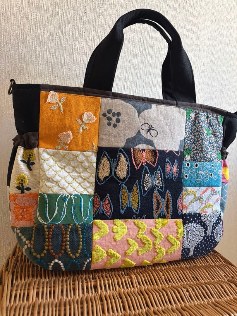 ミナペルホネン＊パッチギャザポケファスナートートLL✂️ハンドメイド