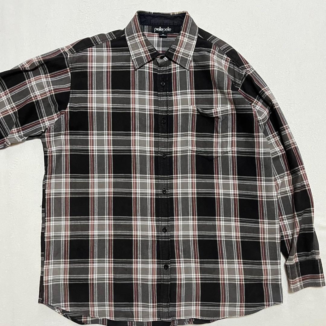 pelle pelle ペレペレ 3XL バックワッペン 厚手チェックネルシャツ