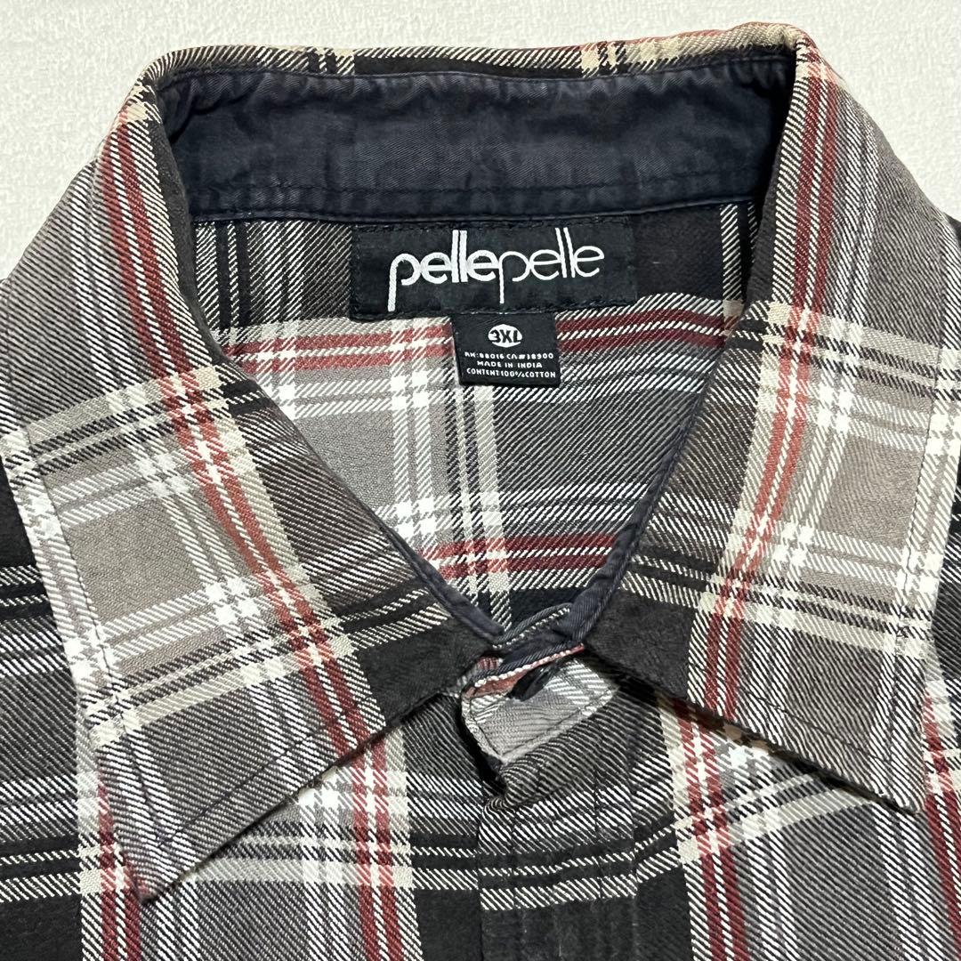 pelle pelle ペレペレ 3XL バックワッペン 厚手チェックネルシャツ