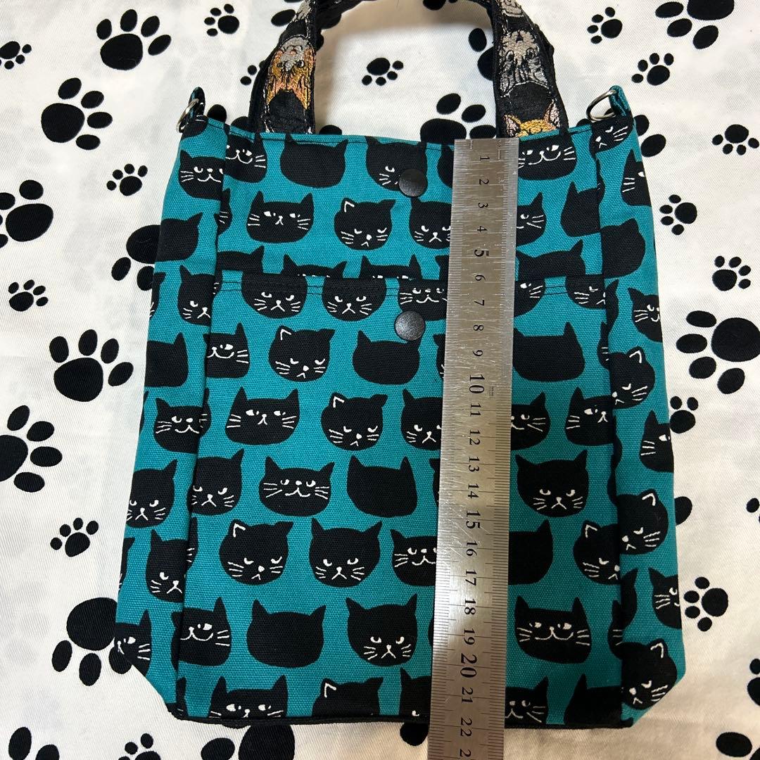 ハンドメイド黒猫プリントのスクエアトートバッグ