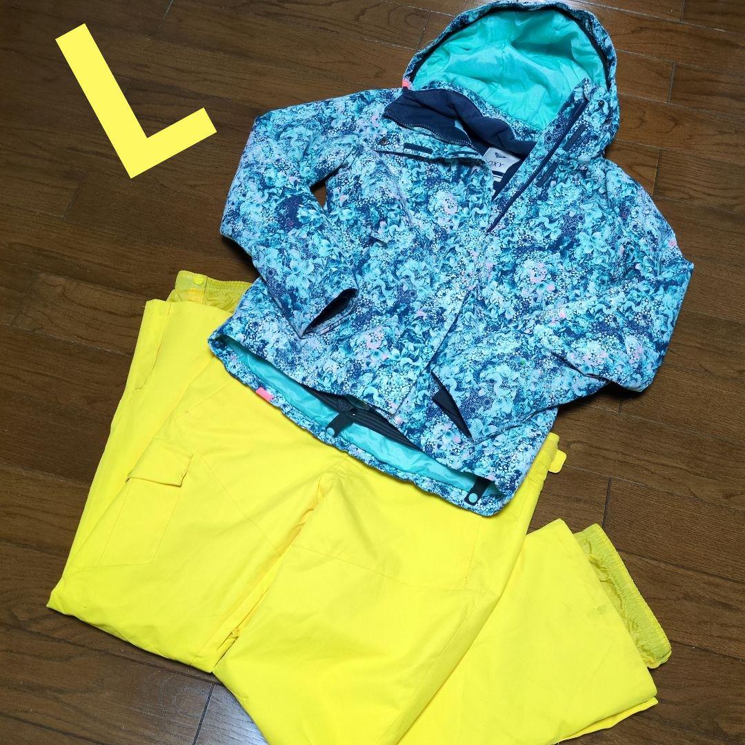ROXY　スノボウェア　上下セット　L　総柄　花柄　イエロー