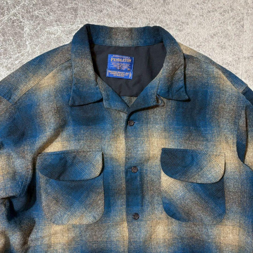 美品 ペンドルトン オンブレチェック ボードシャツジャケット ブルー XL