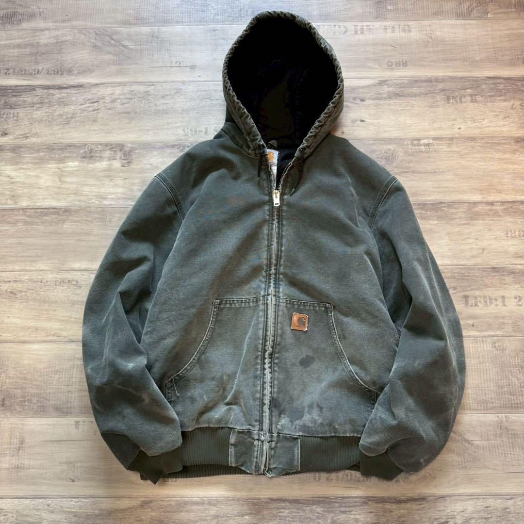 carharttカーハートアクティブジャケットモスグリーンL古着フェード短丈