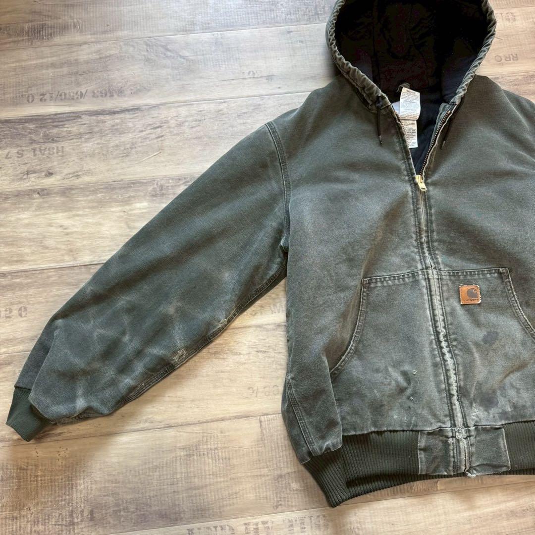 carharttカーハートアクティブジャケットモスグリーンL古着フェード短丈