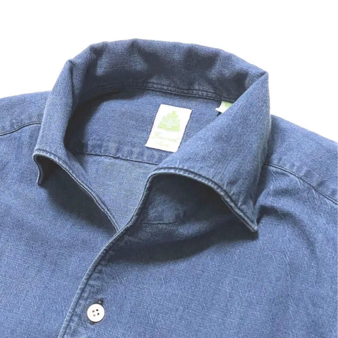 新作 フィナモレ MANUEL ワンピースカラー インディゴ デニムシャツ