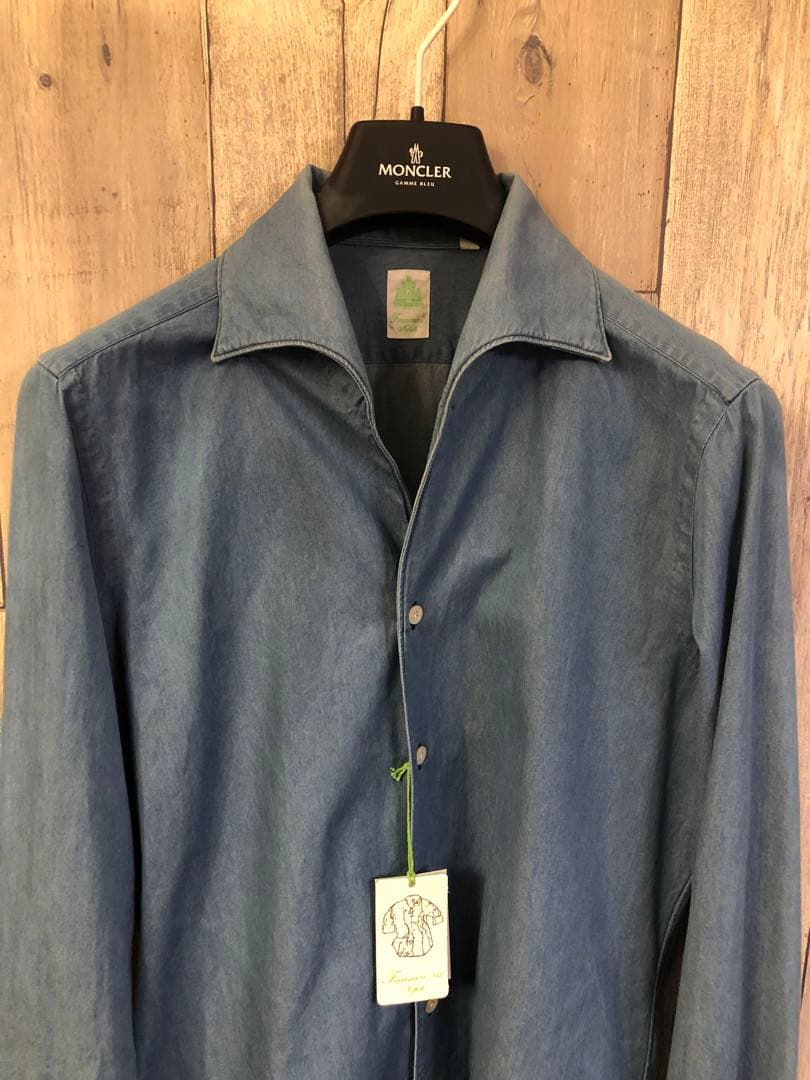 新作 フィナモレ MANUEL ワンピースカラー インディゴ デニムシャツ