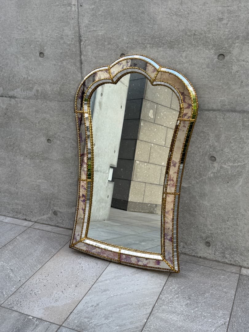 【美品】ミラー 壁掛けミラー イタリア製 ミッドセンチュリー 鏡 ①