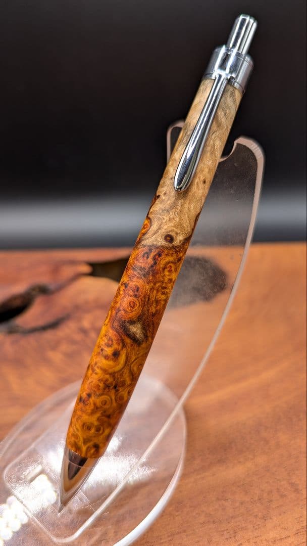 622特上　本花梨　紅白　瘤杢　木軸シャーペン　ボールペン