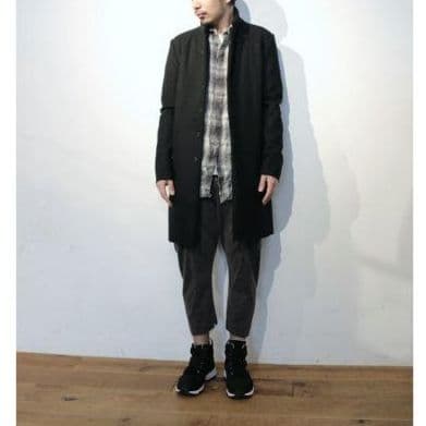 カズユキクマガイ 黒　カシミヤ混ストレッチメルトンロングコート