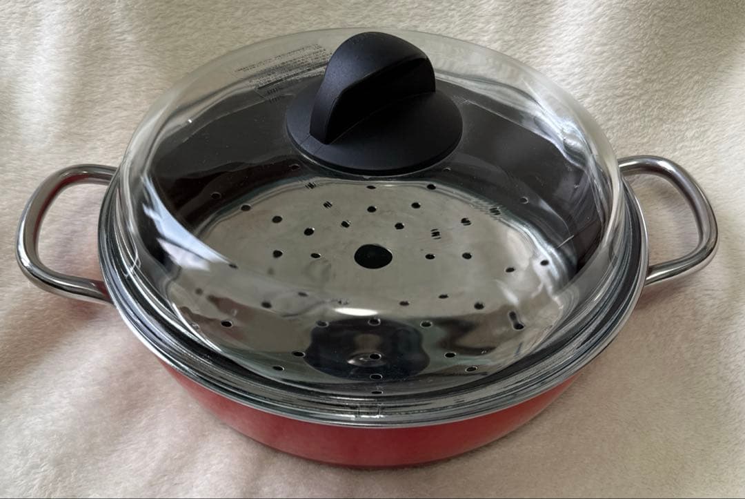 シリットsilit シチューパン24cm レッド　スノコ/ガラス蓋付き