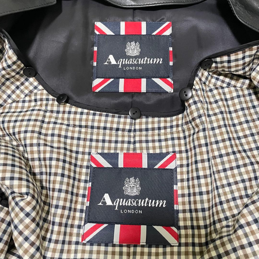 極美品 アクアスキュータム ラムレザーコート キルティングライナー付 チェック柄