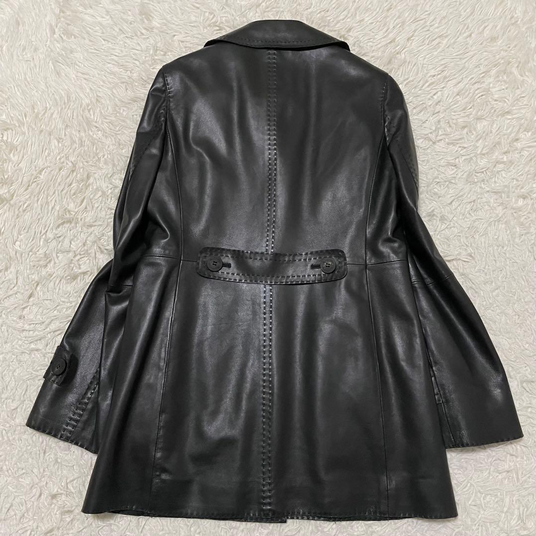 極美品 アクアスキュータム ラムレザーコート キルティングライナー付 チェック柄