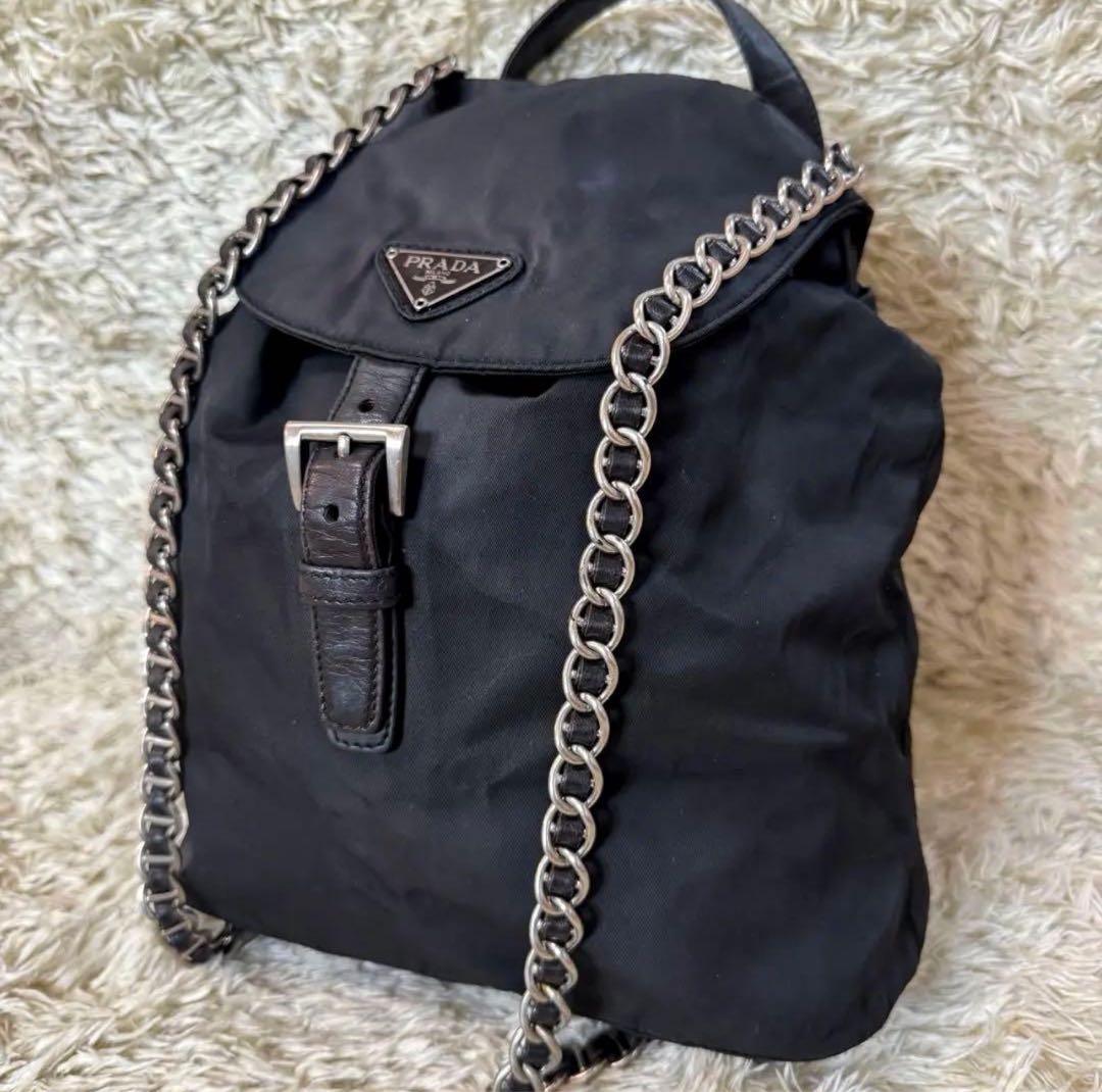 orionza　プラダ リュック ゴールドチェーン 三角ロゴプレート