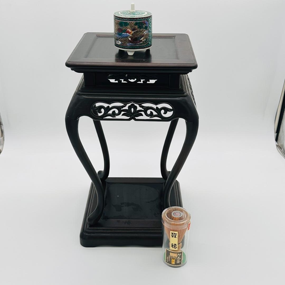 T 香炉と花台一式　九谷焼　晴谷名　色絵　唐草模様　花鳥鶴雉松梅　目出度図