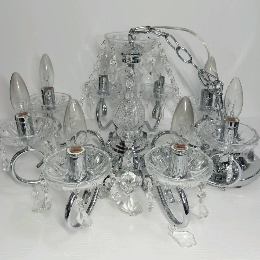 シャンデリア クリスタルガラス 8灯 美しい シルバー 天井照明 ゴージャス