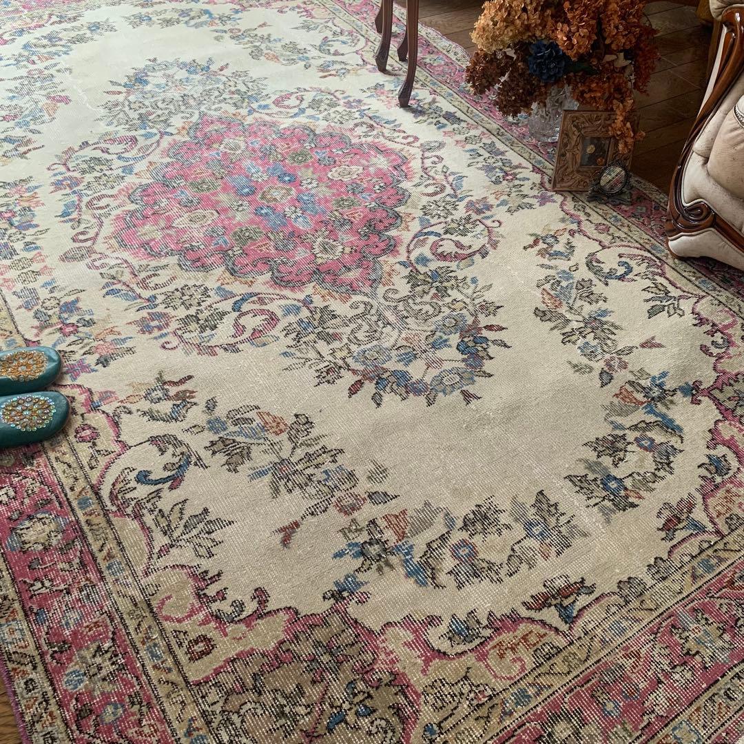 超超大判　特大　275×164 トルコヴィンテージラグ　ピンク　メダリオン