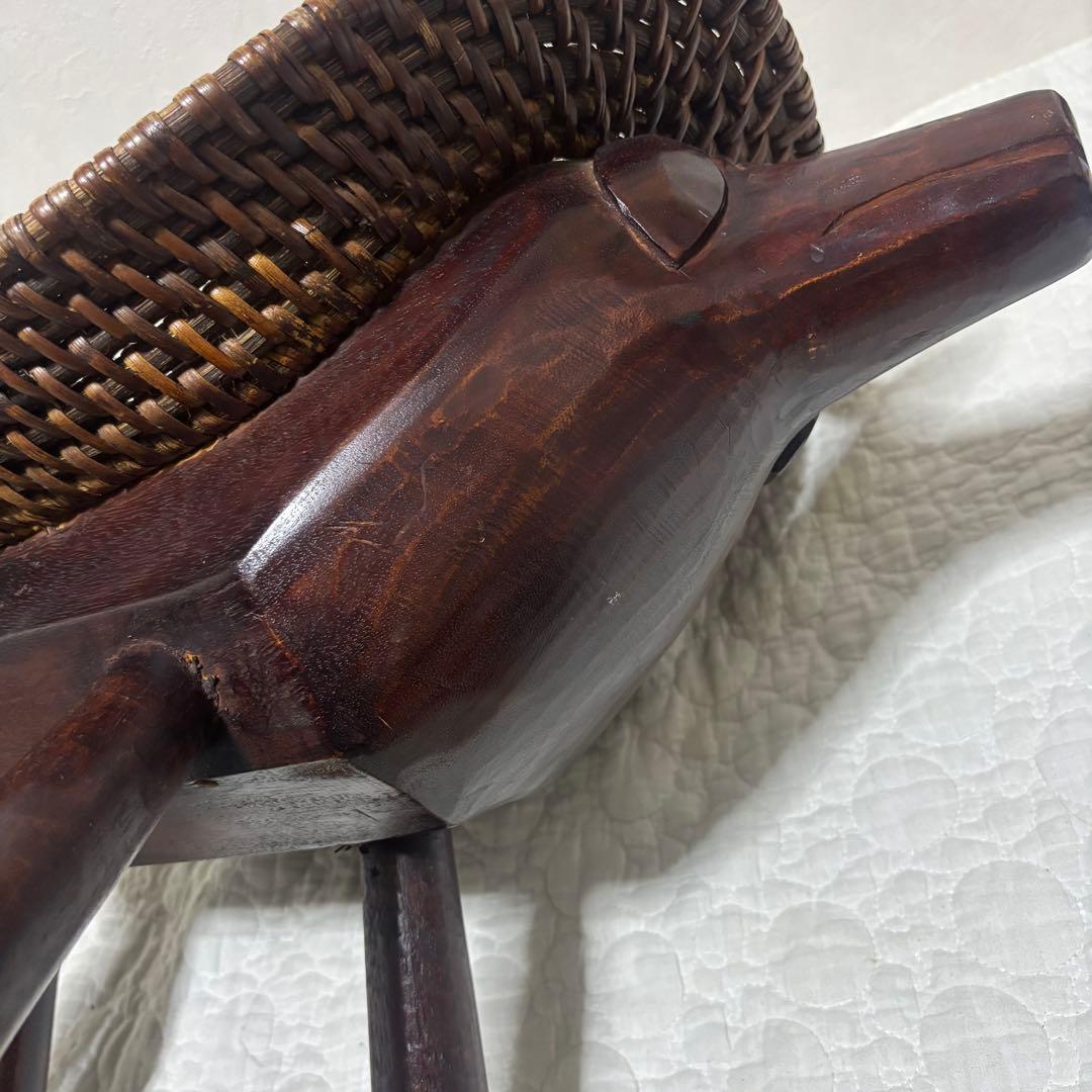 【極希少】ラタン製 チェア 彫刻 木彫り 犬 ドッグ