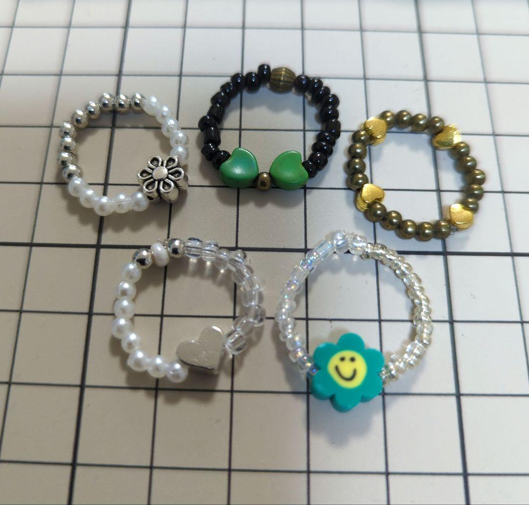 画面画面ハンドメイド にこちゃんスマイリーリング他指輪5点セット BB-52
