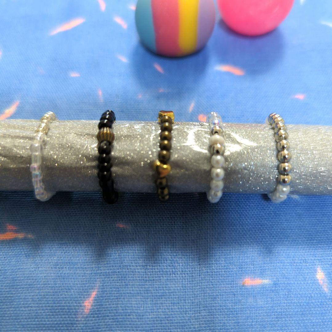 画面画面ハンドメイド にこちゃんスマイリーリング他指輪5点セット BB-52