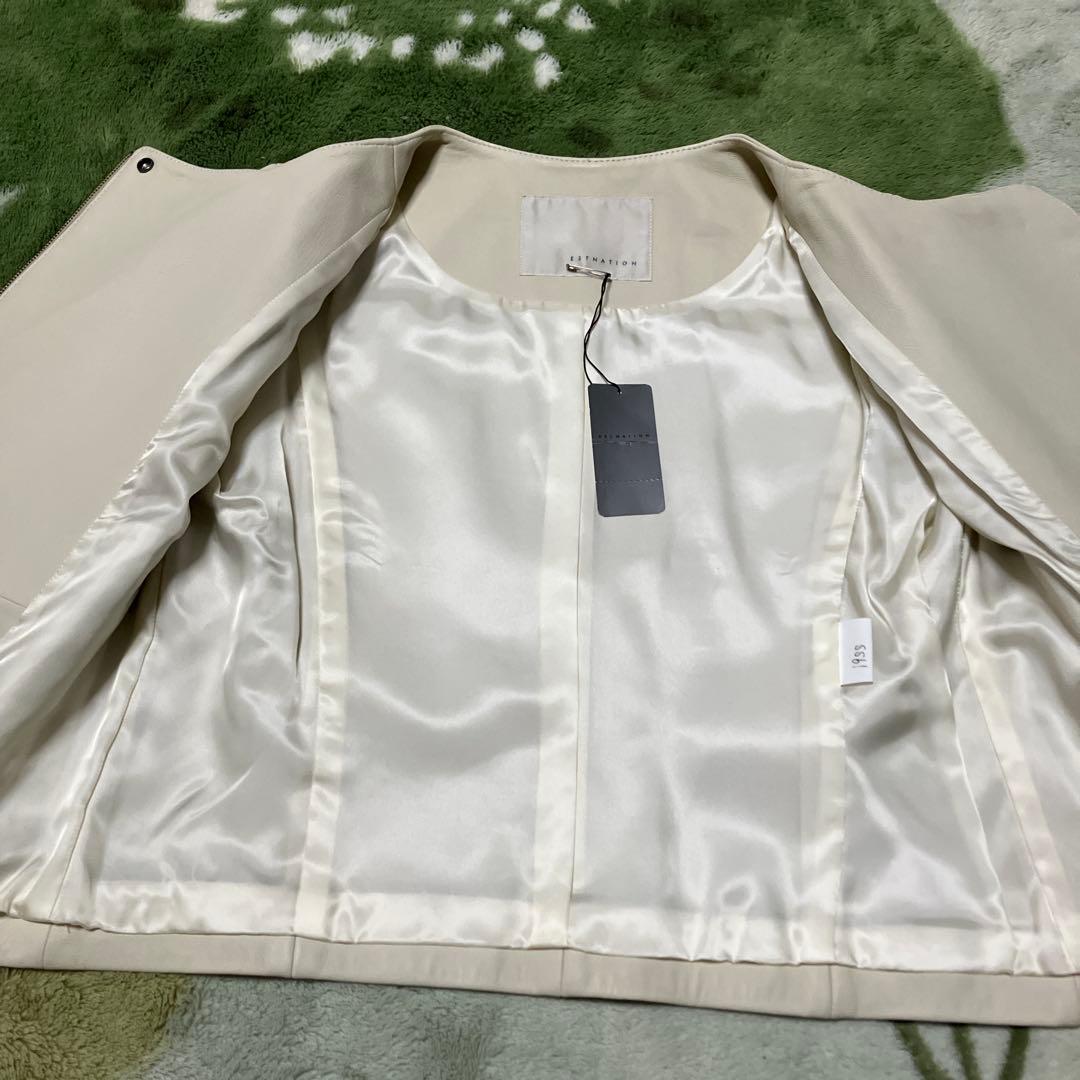 新品　ESTNATION アイボリー ライダース白レザージャケット SMPL