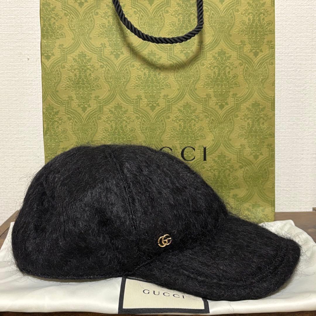 GUCCI ブラック キャップ GG 紙袋　布袋付き　モヘヤ　帽子