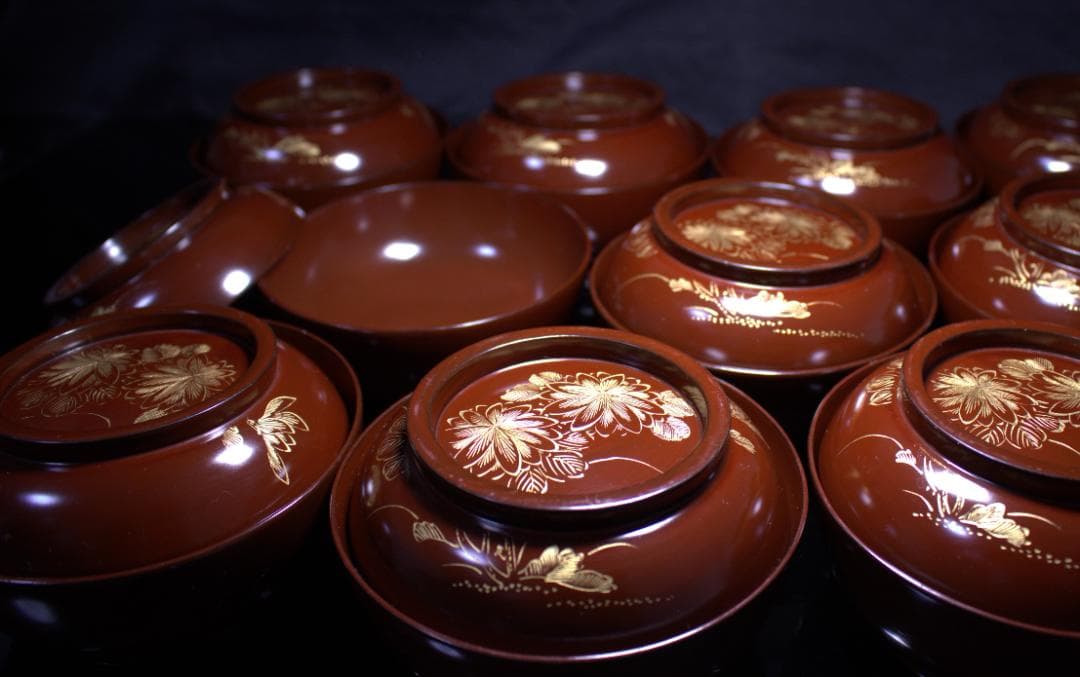 明治三十一年 木箱付｜輪島製 吸い物椀１０客｜100年以上の経年が生んだ深色漆