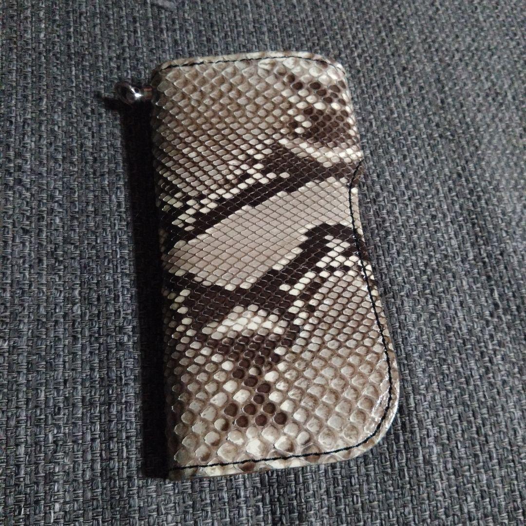 ヘビ革パイソン本革レザーバイカーウォレット長財布コンチョ
