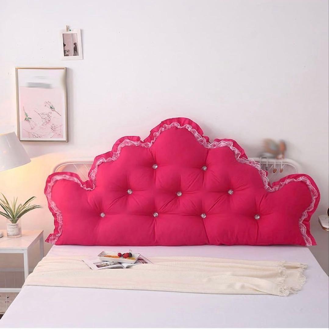 ダブルベッド ヘッドボード クッション 王冠 姫系 ピンク ショッキングピンク