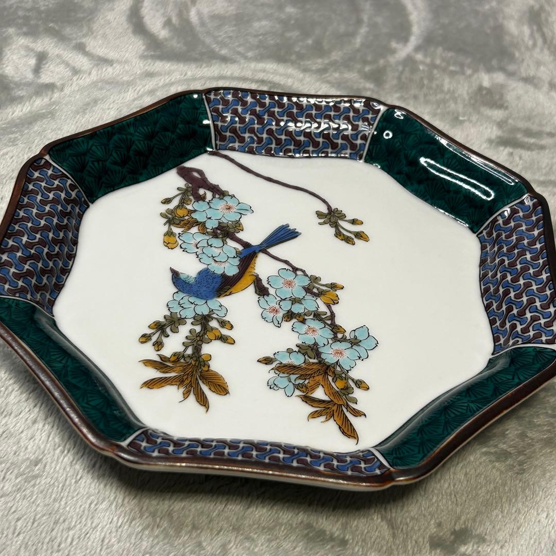 九谷焼 大雅 八角皿 5枚セット 古九谷花鳥 中皿 銘々皿 取皿 金彩 伝統工芸