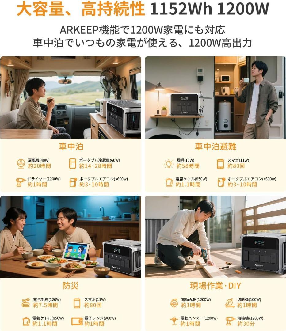 ポータブル電源 1152Wh 大容量 定格出力1200W 長寿命 10出力ポート