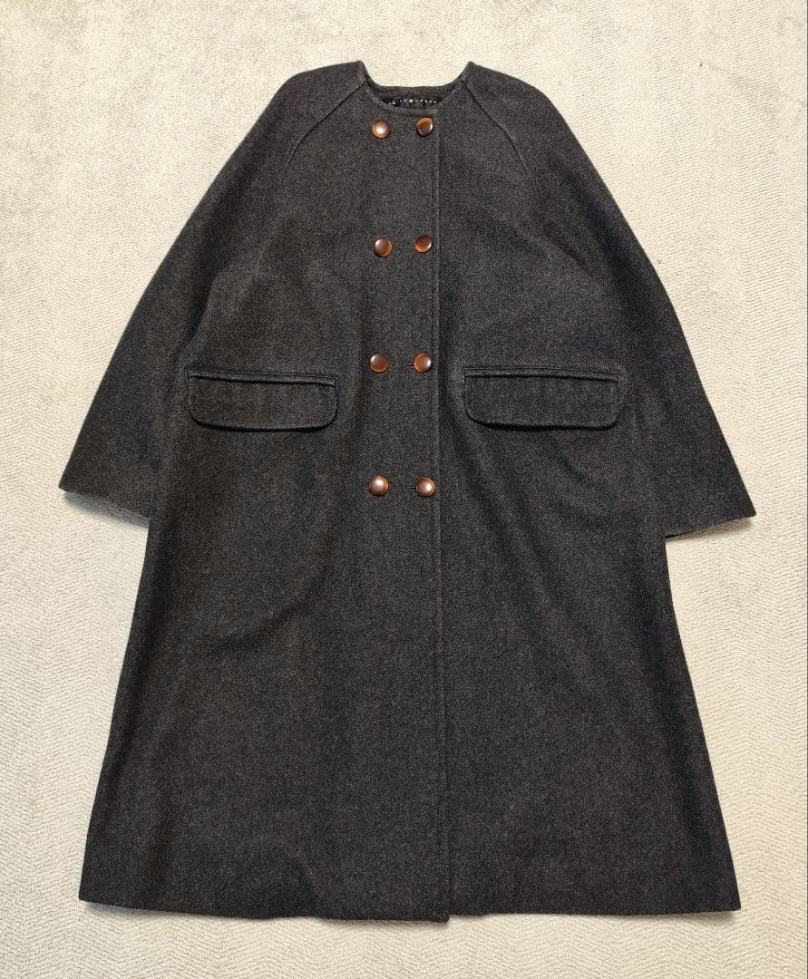 CHILD WOMAN メルトン ノーカラー ダブル ボタン ロング コート