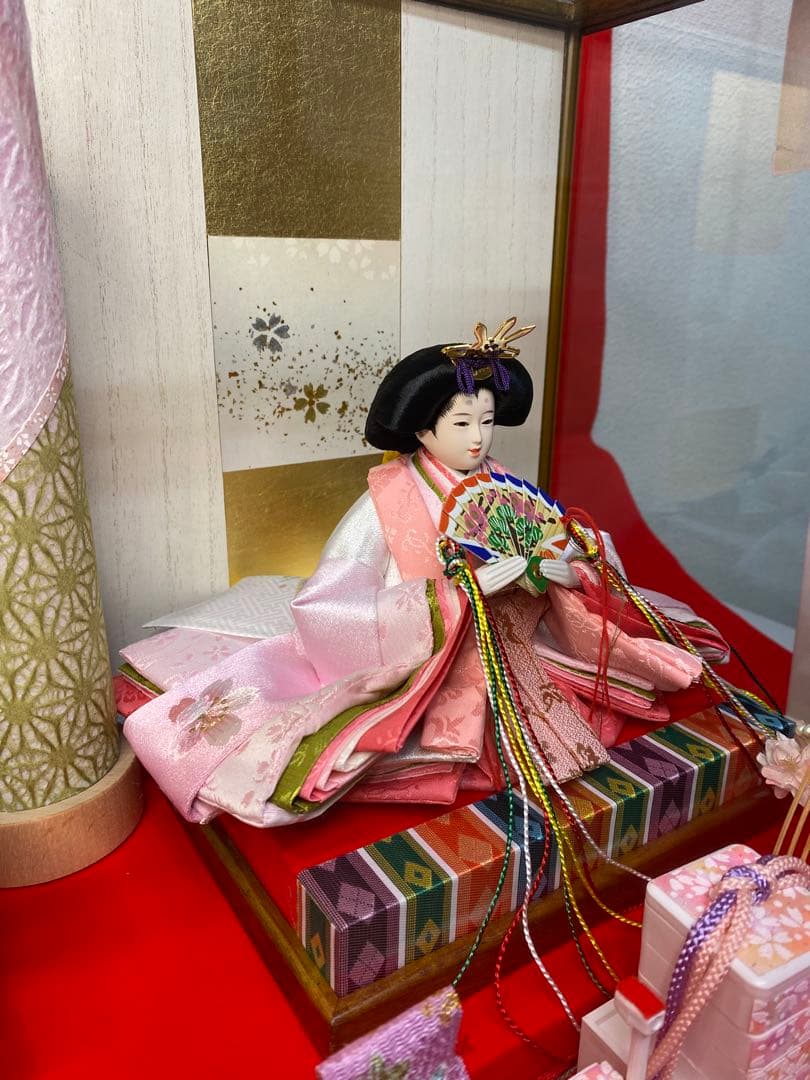 平安豊久　雛人形アクリルケース入り親王飾り・間口約５８×奥行約３２×高さ約３８㎝