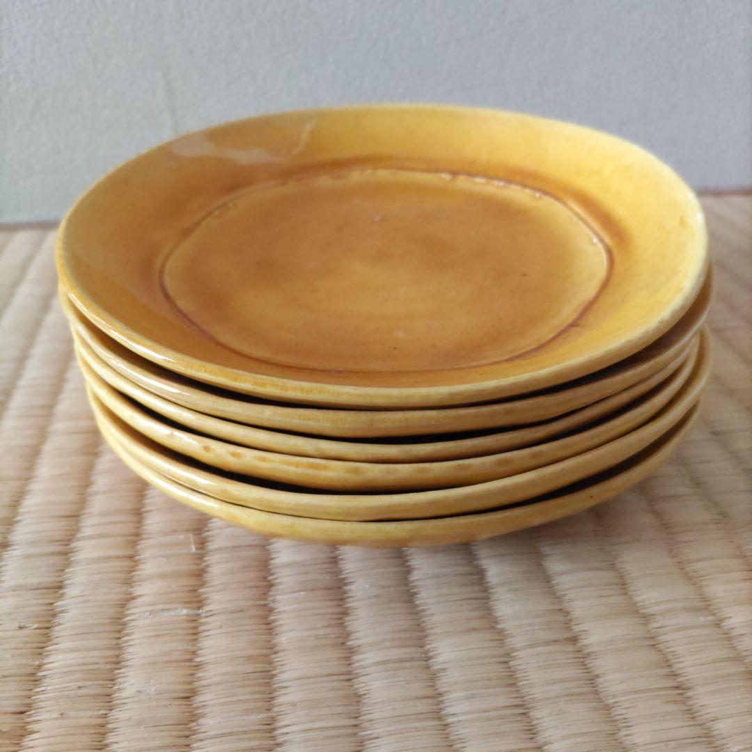 黄交趾　土器皿　 6枚セット