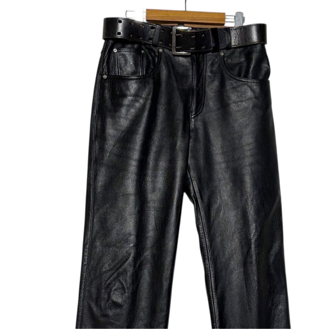 レトロ古着 Devils 本革レザーパンツ 黒 34 ブラック ウエスト86