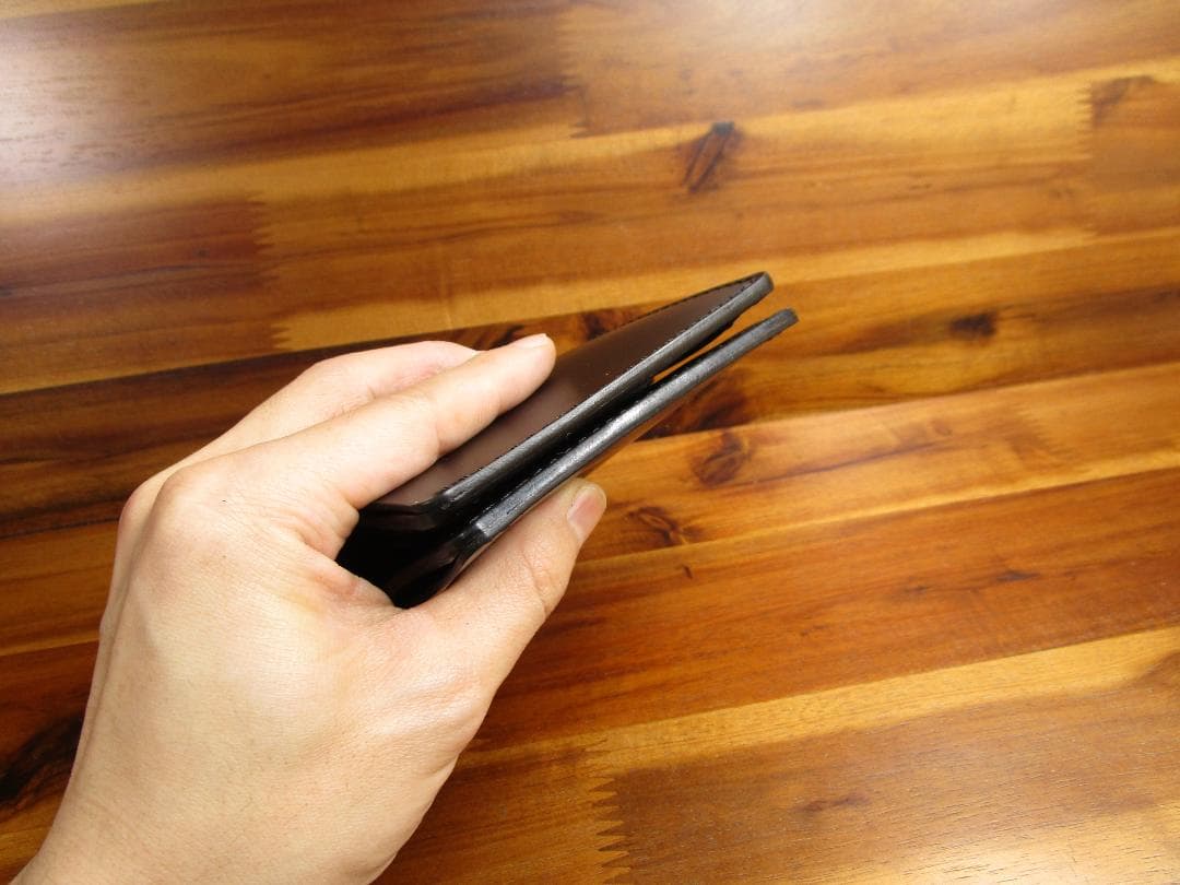 コンパクト財布 コードバン 二つ折り 日本製 ミニ財布 ミニマル ブラック 黒