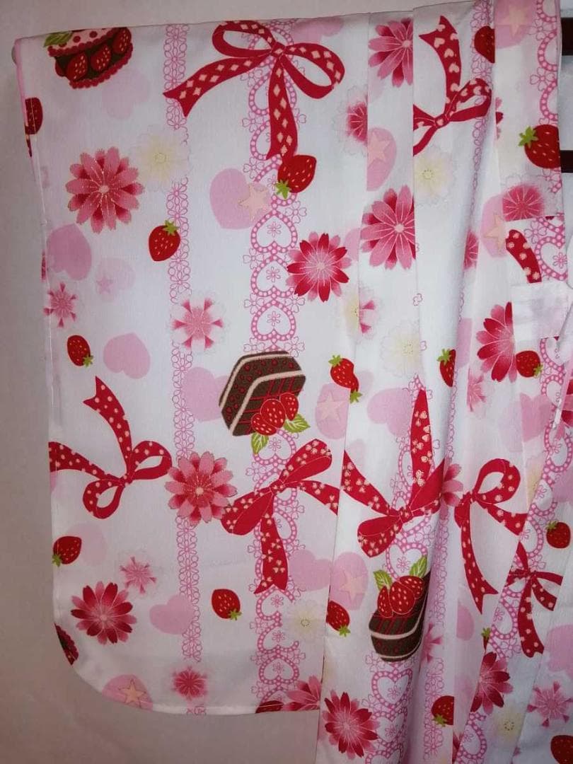 ★未使用品★白地イチゴケーキ.リボン柄３～4歳用着物 長襦袢付七五三 ③-3
