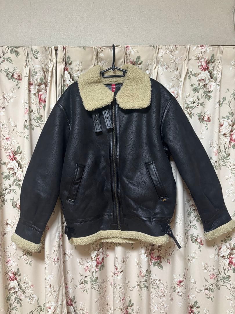 ALPHA ボア フェイクムートン フライトジャケット ブラック XL