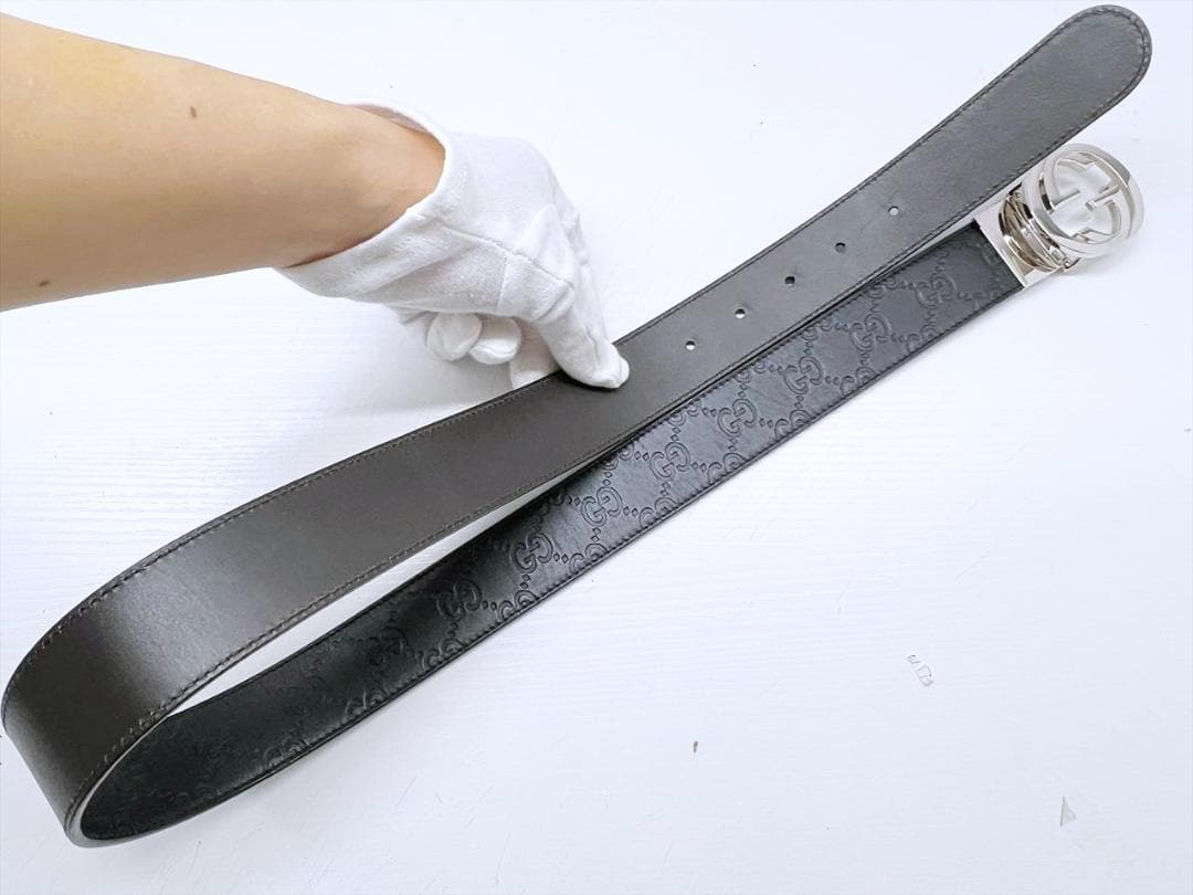 良好品 グッチ シマ エンボス リバーシブル ベルト 85 473030