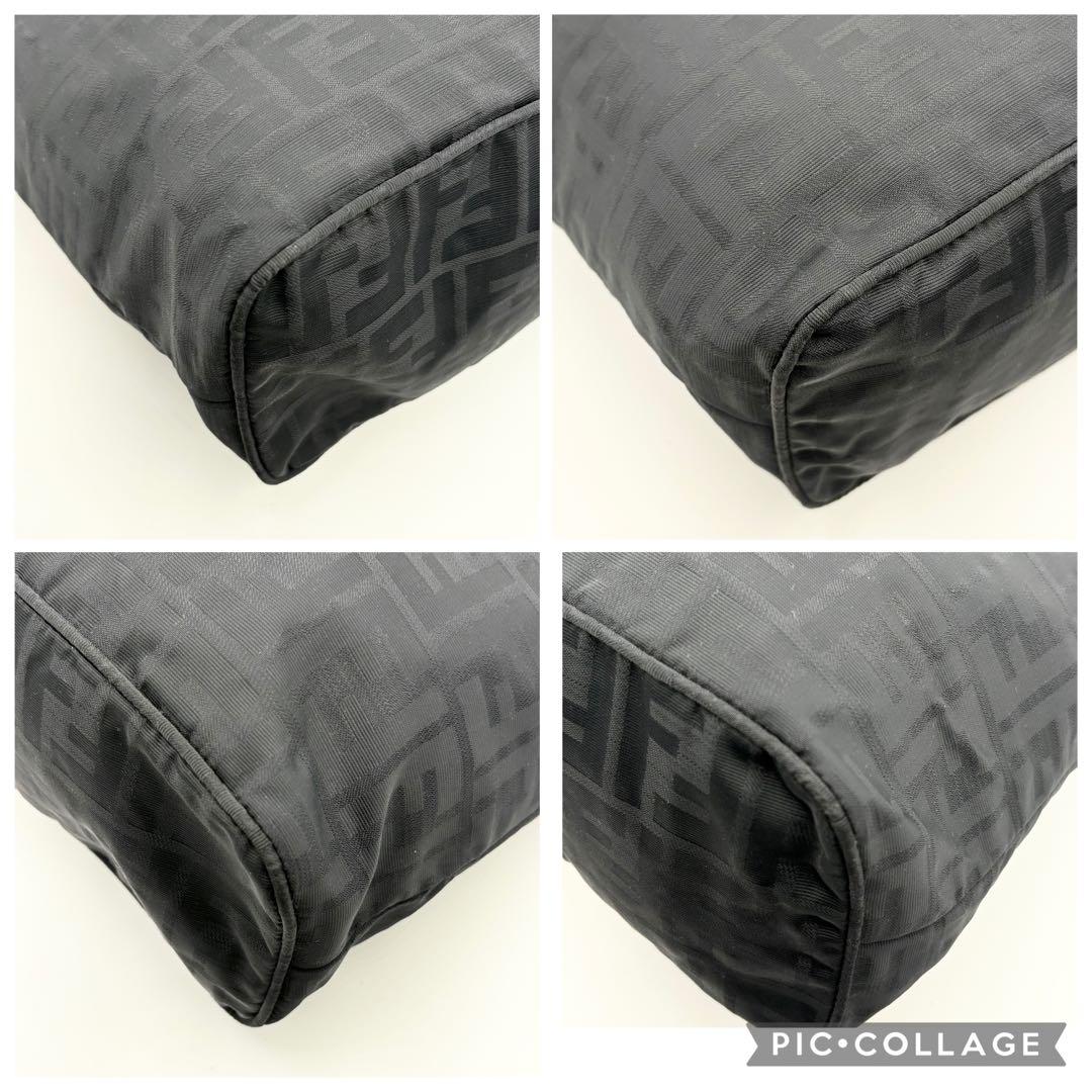 美品✨FENDI トートバッグ FF ロゴ ズッカ柄 ナイロン×レザー 黒