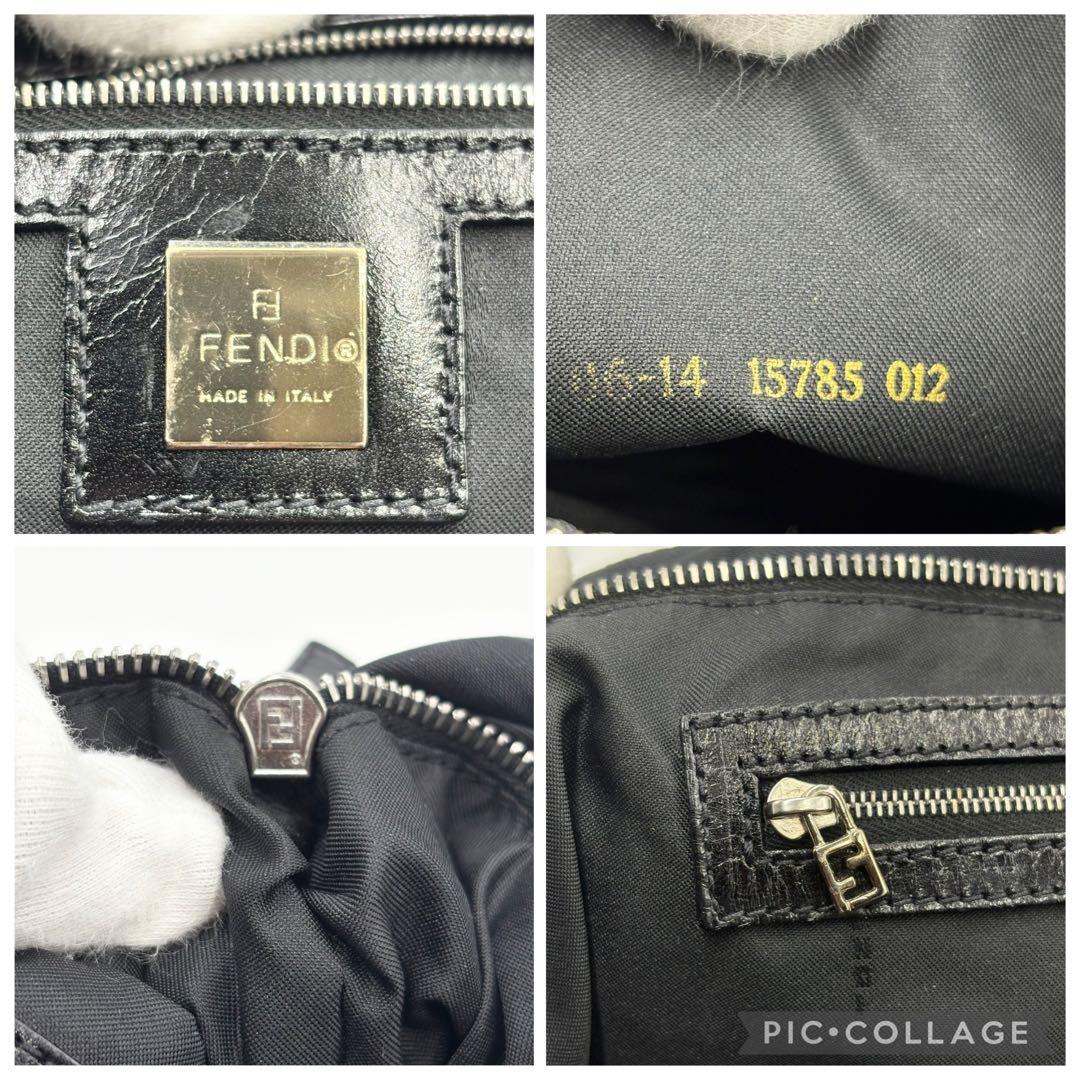 美品✨FENDI トートバッグ FF ロゴ ズッカ柄 ナイロン×レザー 黒