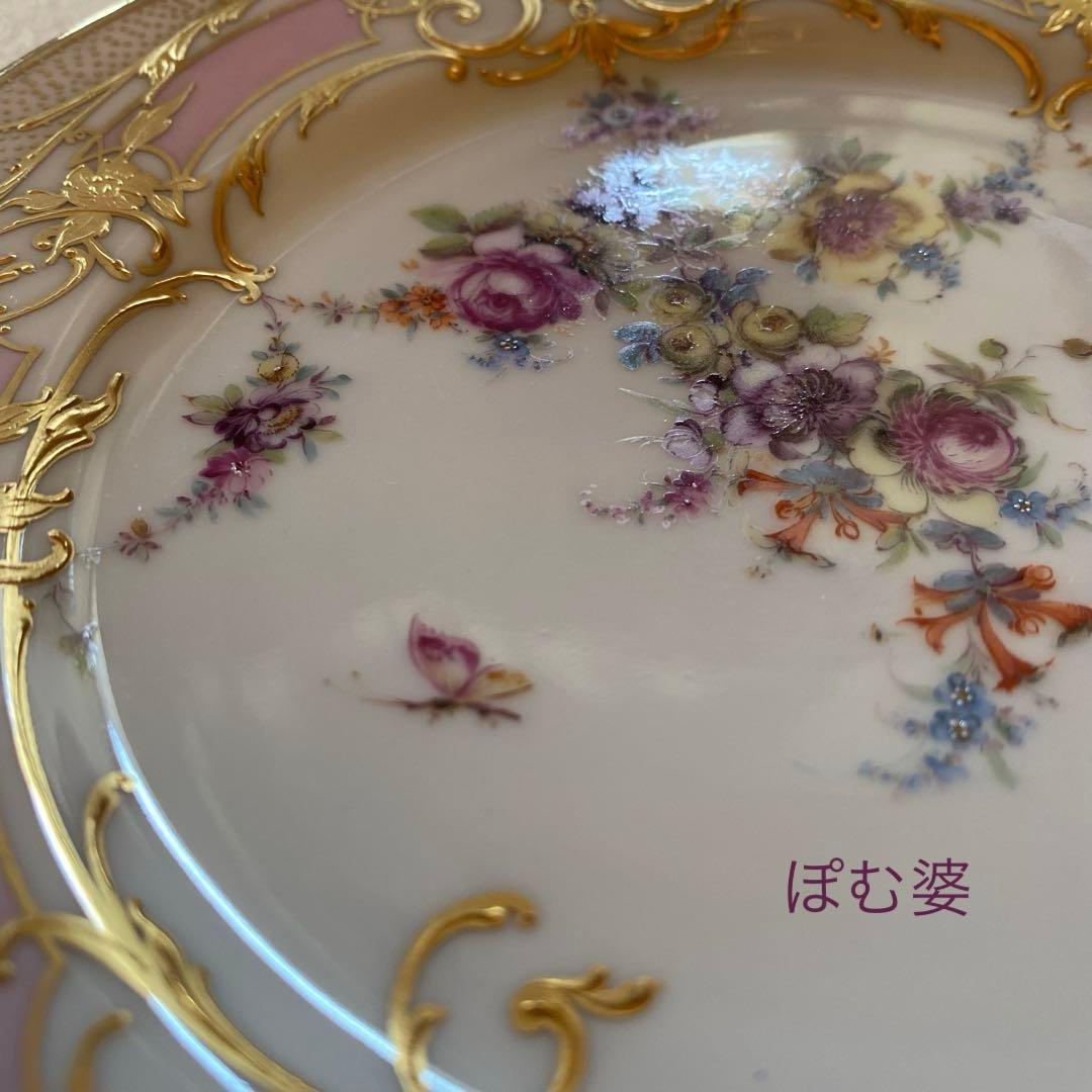 ★【ドレスデン】金彩 金盛 金張／上金彩皿 プレート ２枚「果物と金彩の皿」