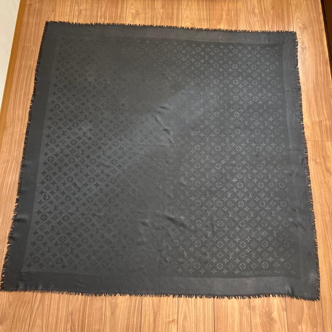 ルイヴィトン　大判ストール　グレー　シルク　ウール　灰色　スカーフ　マフラー