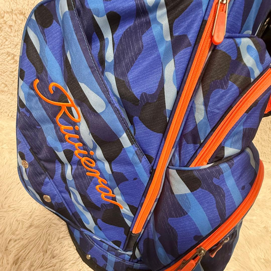 美品　リビエラ　スタンド式迷彩柄キャディバッグ　NAVY迷彩